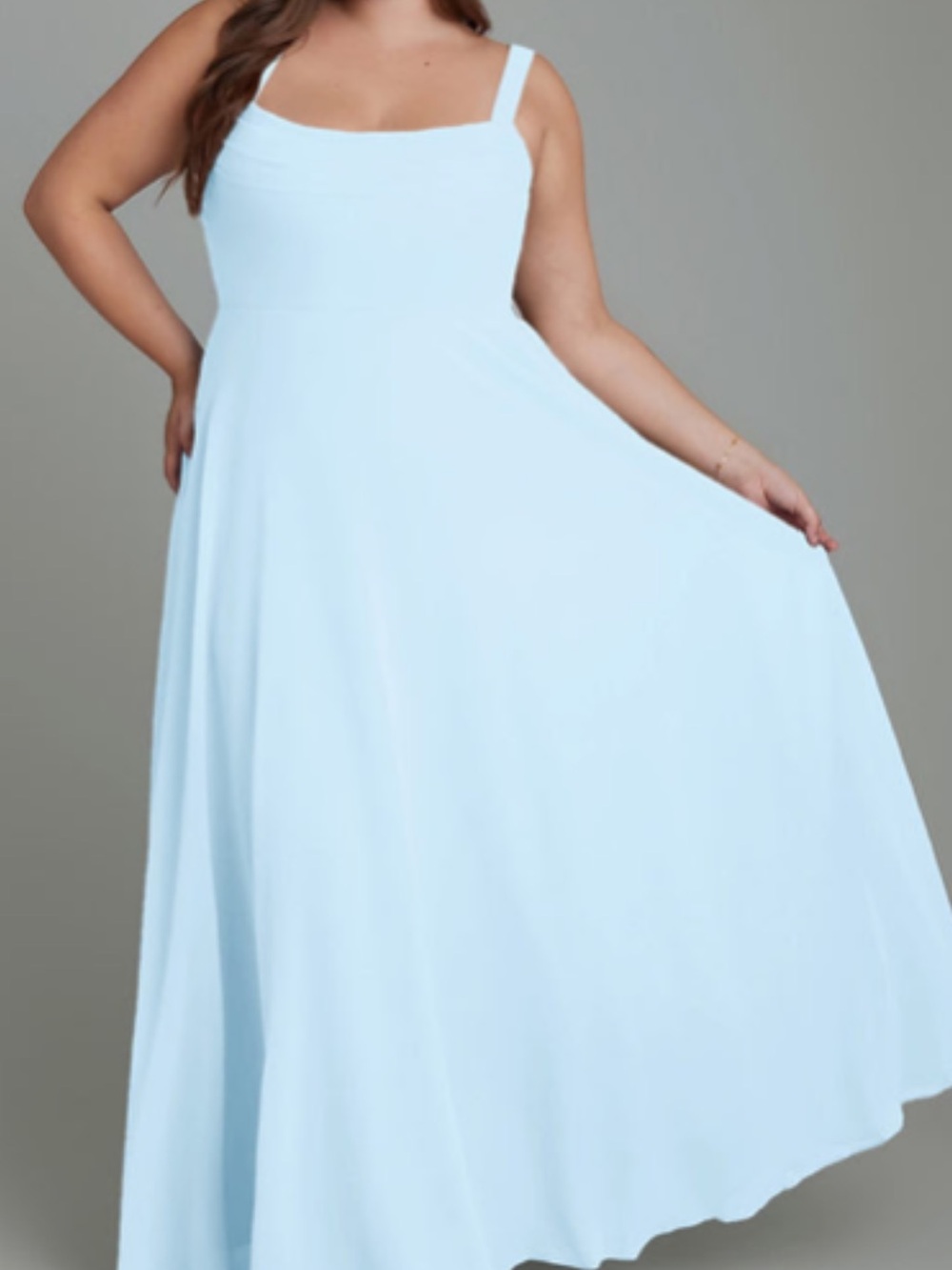 Azazie Light Blue Square Neck Plus-Size Maxi Dress